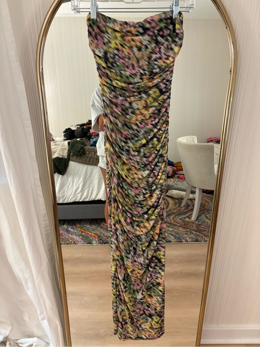 AFRM Multicolor Floral Strapless Ruched Maxi Dress